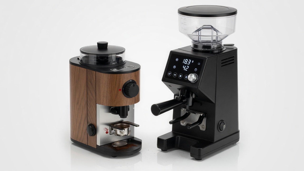 Niche Zero and Baratza Sette 270Wi espresso grinders side by side on countertop